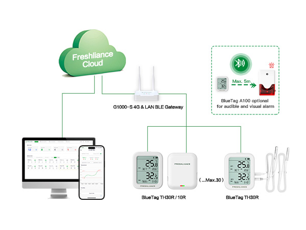 GAEA Series G1000 4G/WiFi/LAN Bluetooth Gateway for Real-time Temperature Monitoring of Small-area Storage